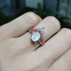 Hot Selling High Quality 925 Sterling Silver Oval 6x8mm Natural Blue Moonstone Ring Moonstone Ring Sets For Women Gift