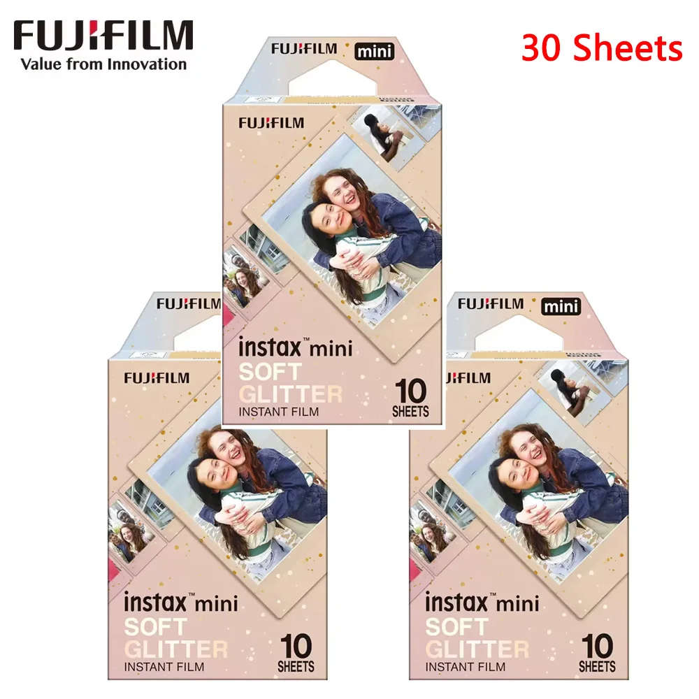 Papel fotográfico Fujifilm Soft Glitter Instax Mini Color, 10, 20, 30 hojas, para cámaras instantáneas Fuji Mini 12, 11, 9, 7s, 25, 26, 90, SP-1, 2