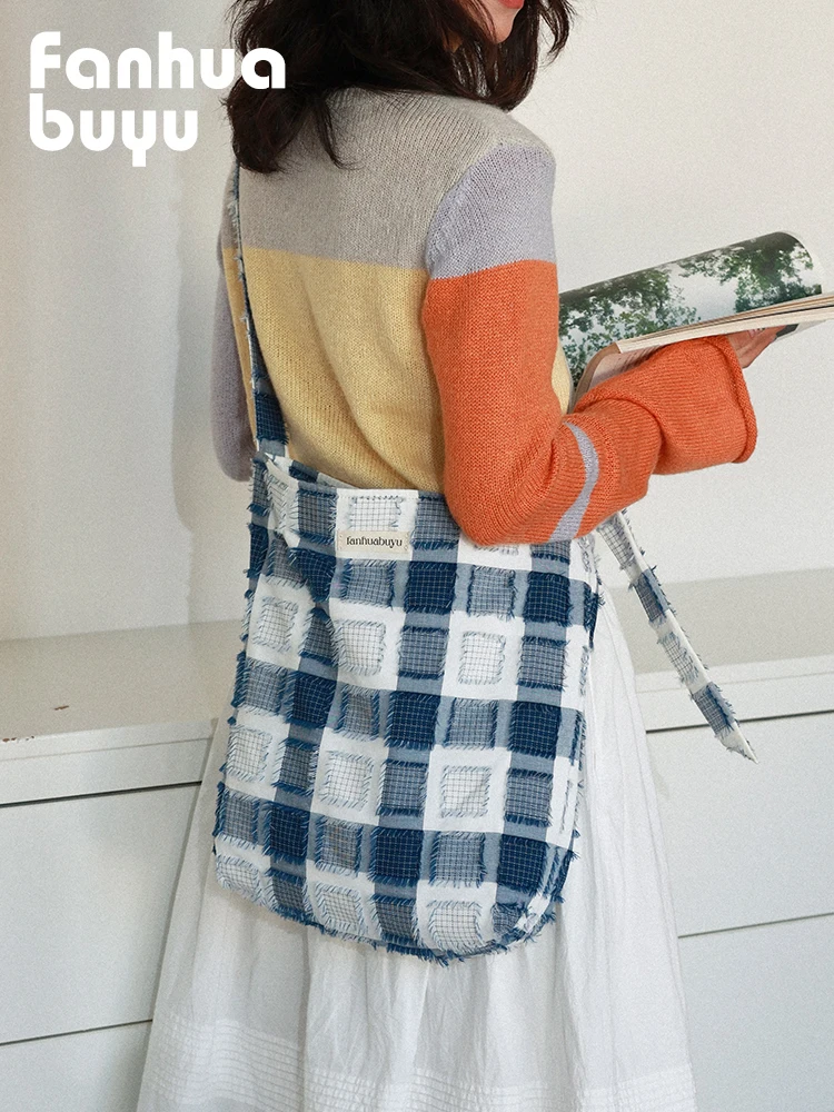 

Fashion Splicing Color Blocked Bucket Shaped Plaid Shoulder Bag, Simple And Versatile, Single Shoulder Diagonal Cross Bag Trendy