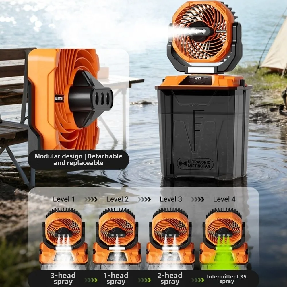 Large Water Tank Spray Camping Fan Remote Control with Scale Sticker Cool Misting Fan Portable LED Lights Outdoor Electric Fan view 5