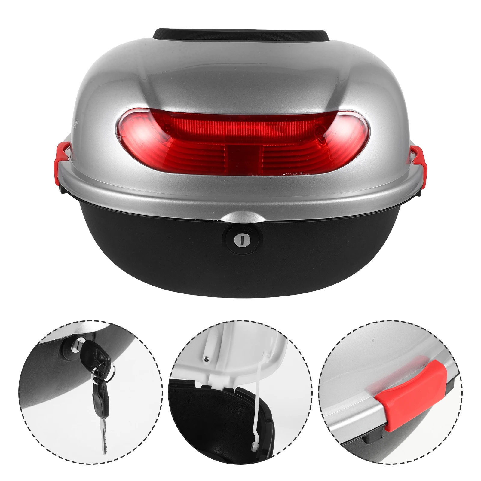 

Universal Motorcycle Tail Box Waterproof Rear Top Storage Case Scooter Electric Key Switch Gas Cap Compatible Durable Large