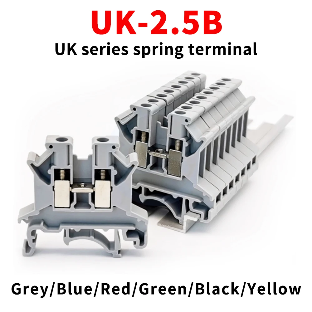(5 pcs) UK2.5B Voltage Terminal Block 2.5mm² Combination Terminal Block Rail-Mounted Connector Flame Retardant UK-2.5B