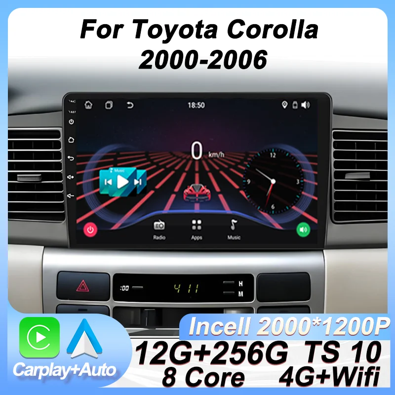 

Car Radio Player For Toyota Corolla E130 E120 2000-2006 GPS Navigation Touch Screen Autoradio 8 Core DSP Bluetooth 5G Wifi