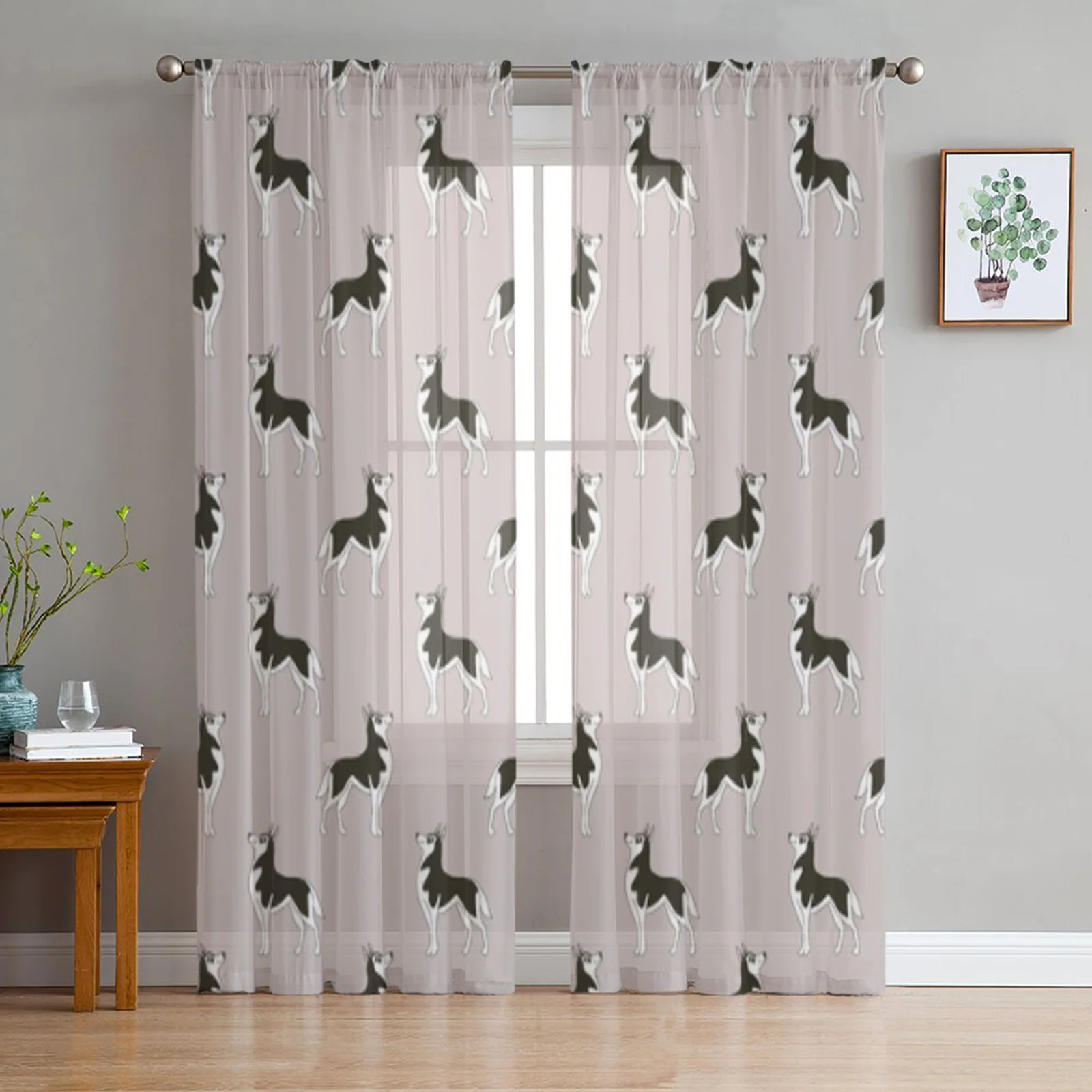 

Siberian Husky Sheer Curtains for Living Room Transparent Tulle Window Treatments Bedroom Kitchen Home Decor Veil Drapes