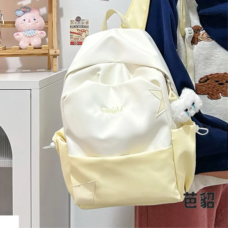 High Capacity School Backpack for Girls Sweet College Style Dual Shoulder Bag Large Capacity Waterproof Polyester Fiber
