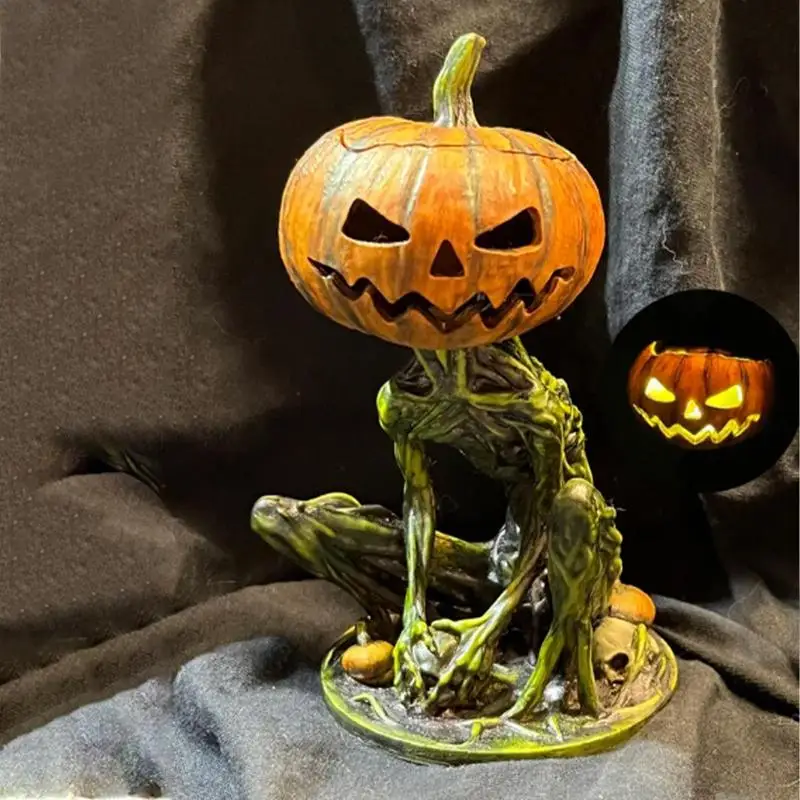 

Halloween Ghost Pumpkin Figurines Rustic Resin Pumpkin Human Halloween Statue Horror Swamp Monster Pumpkin Head Figurines