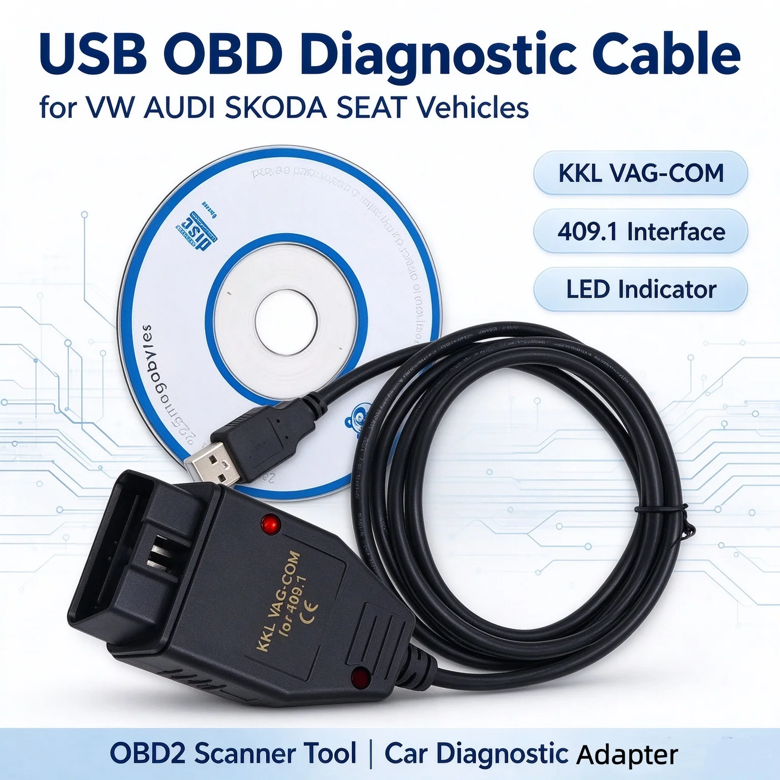 VAG KKL 409.1 USB OBD2 Diagnostic Cable VAG-COM OBDII Scanner Tool for VW Audi Skoda Seat Car Diagnostic Interface
