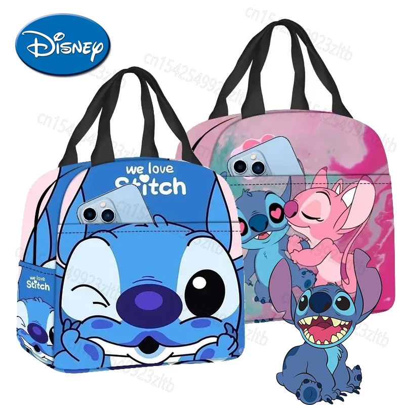 Disney Stitch Lunch Bags Large Capacity Student Handbag Cute Cartoon Stich Print Thermal Bag Outdoor Lunch Box Thermal Storage