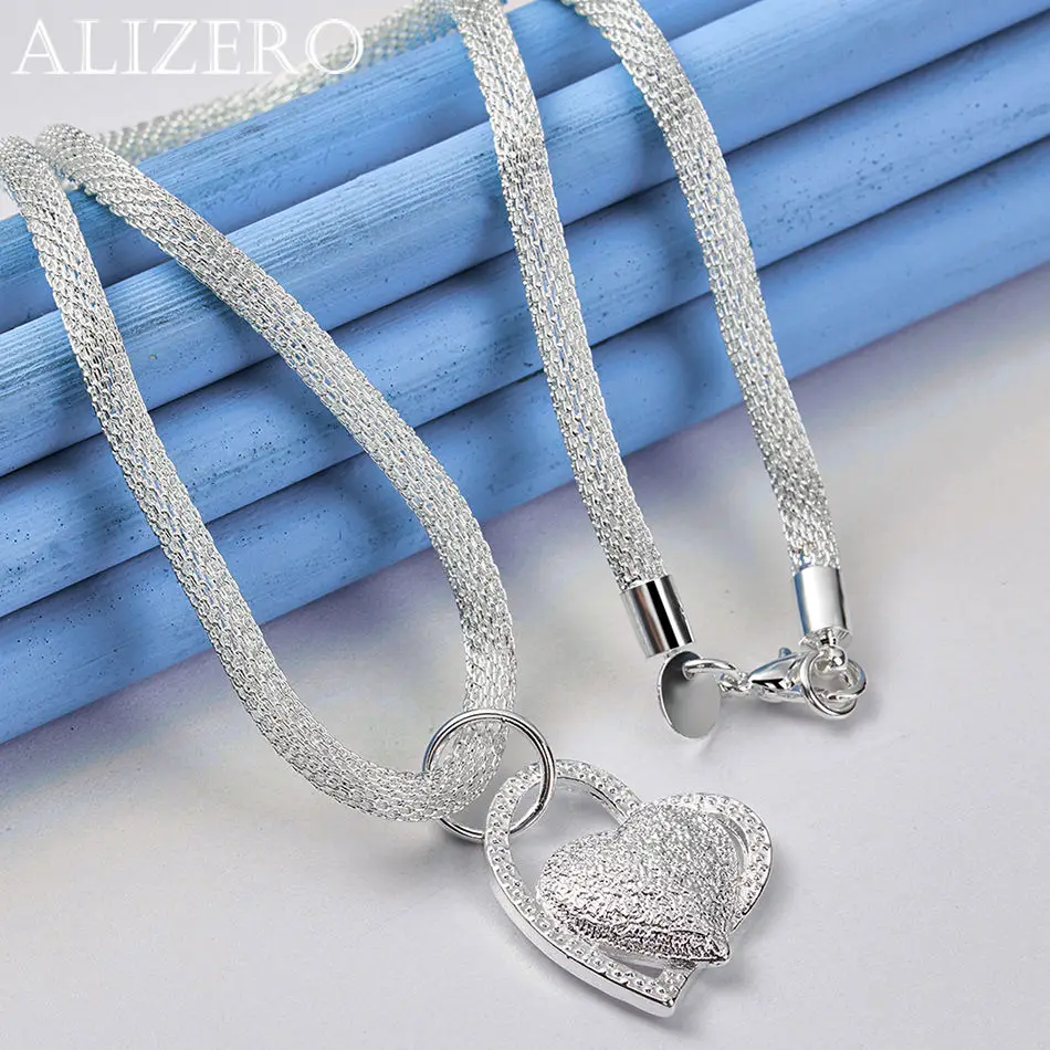 

ALIZERO 925 Sterling Silver Necklace Frosted Double Heart Pendant Necklaces For Women Fashion Jewelry Holiday Gift