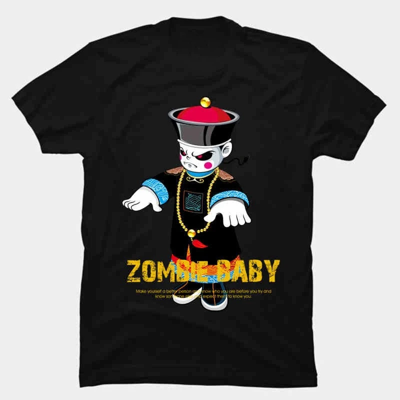 Dark Streetwear Brand Lin Zhengying Zombie T-shirt Male Maoshan Taoist Cotton Round Neck Short-sleeved Light Hip-hop