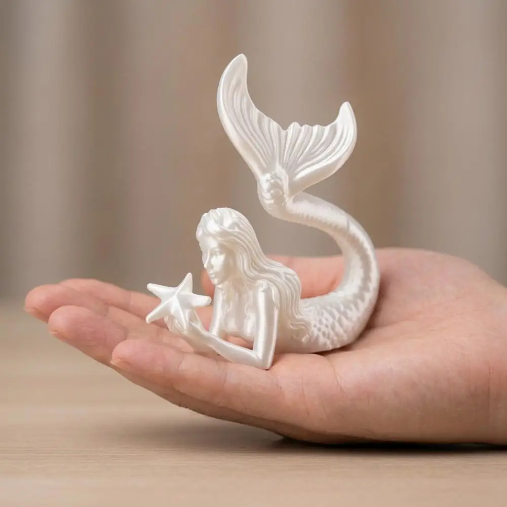Mermaid Ornament for Fish Tank Ocean Theme Resin Figurines 3d Printed Mermaid Figurine Exquisite Starfish Sculpture for Home