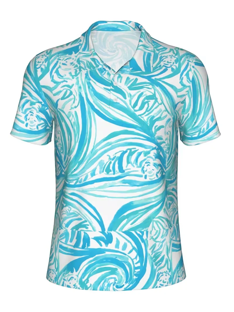 New men's striped 3D dragonfly printed polo shirt, men's comfortable and fashionable golf suit, men's top