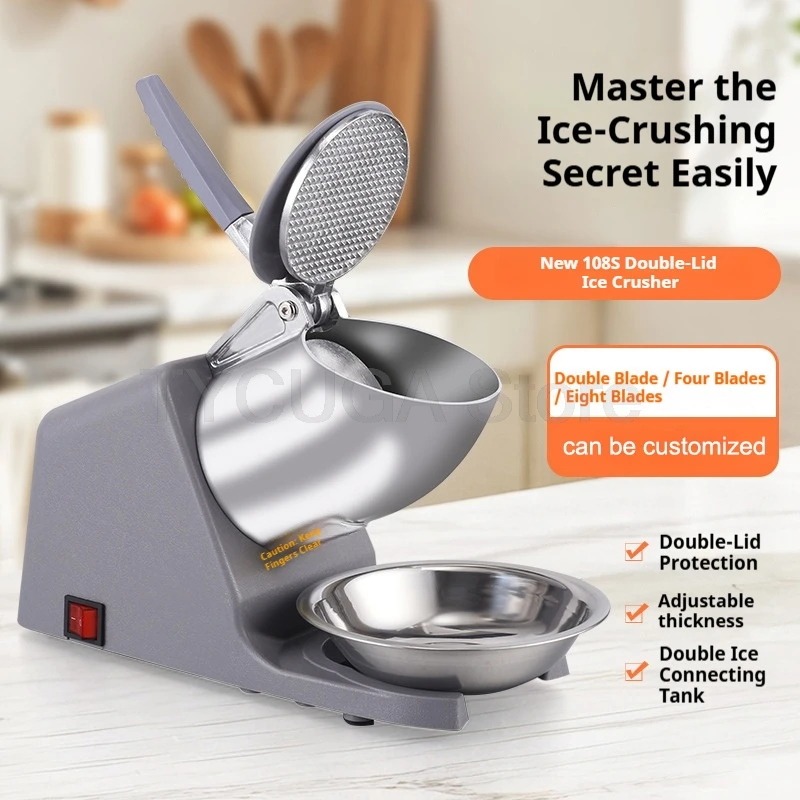 Home Commercial Electric Ice Shaver Machine Ice Crusher Prevent Splash Double Blades Snow Cone Maker 2200RPM Shaved Ice Crushers