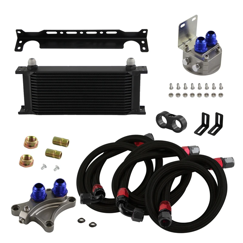 16 Row Oil Cooler and Oil Filter Relocation Kit Fits for Nissan 200SX 94-98 180SX S13 89-98 200SX S15 02-02 SR20DET