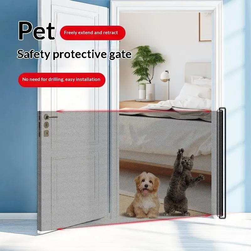Retractable Dog Cat Pet Gate No Drill Childproof Safety Fence Net for Home Stairs Doorway Baby Protection