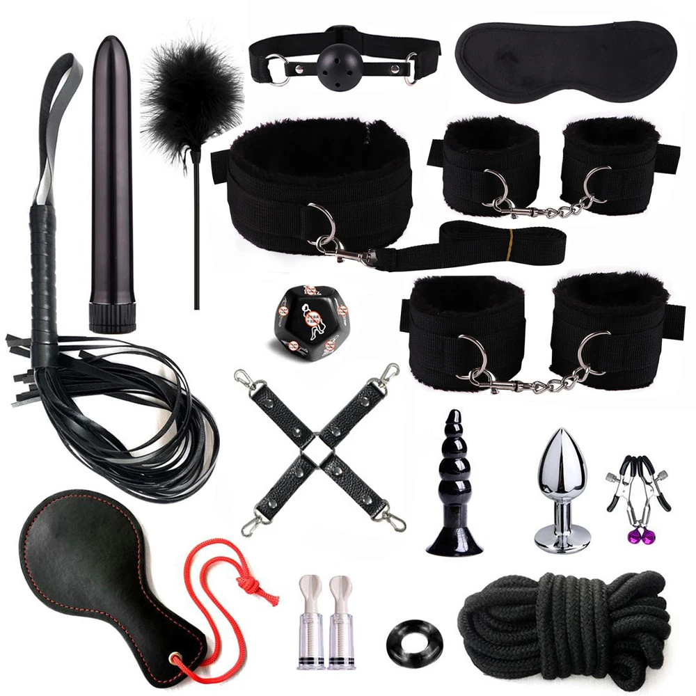 Hot Exotic Bed Bondage Set BDSM Kits Exotic Sex Toys For Women  Adults Games Leather Handcuffs Whip Gag Nipple Clamps Sex Shop