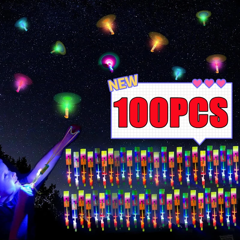 100-10PCS Light Toy Arrow LED Light Toys Outdoor Party Gift Rubber Band Catapult Glow In The Dark Rocket Helicopter Flying Toy