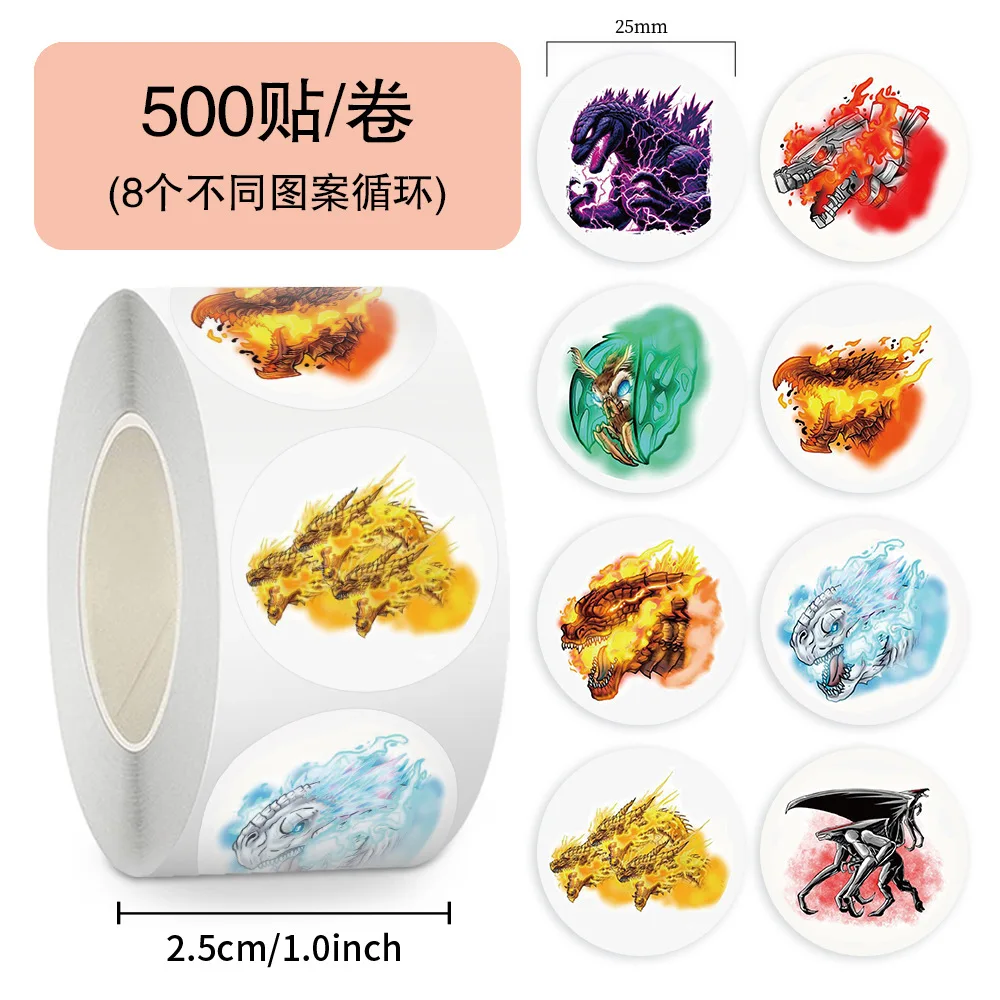 500 pçs/rolo dos desenhos animados godzilla adesivo de vedação diy pvc portátil decalques decoração stiker recompensa presente brinquedos