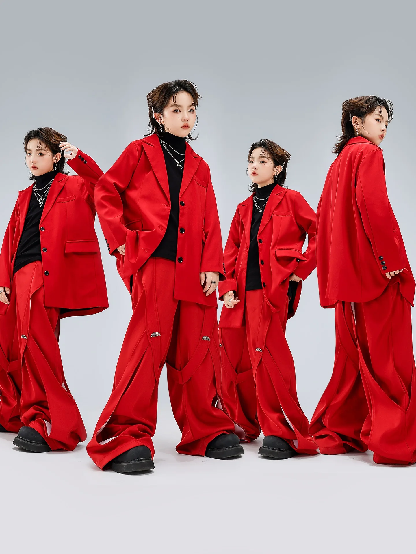 

Красный танцевальный костюм в стиле хип-хоп, детский костюм с длинными рукавами, пальто, брюки, мешковатая одежда для джазовых выступлений, одежда для джазовых выступлений для девочек и мальчиков, BL17804