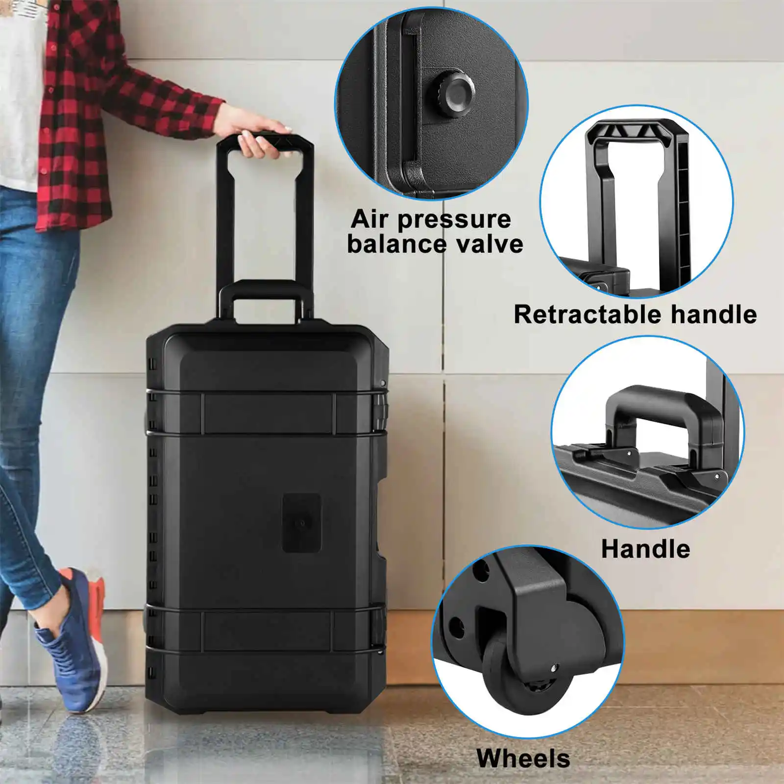 حقيبة كاميرا دوارة، عربة كاميرا دوارة محمولة، حقيبة أمتعة لأدوات المعدات ذات الغلاف الصلب للطائرة بدون طيار، الكاميرا، حامل ثلاثي القوائم، الضوء، العدسات