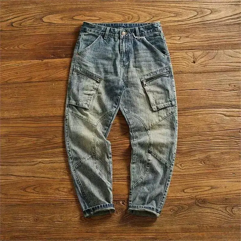

Men's Motorcycle Straight Leg Jeans Spring Autumn New Sle American Retro Waed Wear Resistant Loose Fit Casual Long Pants