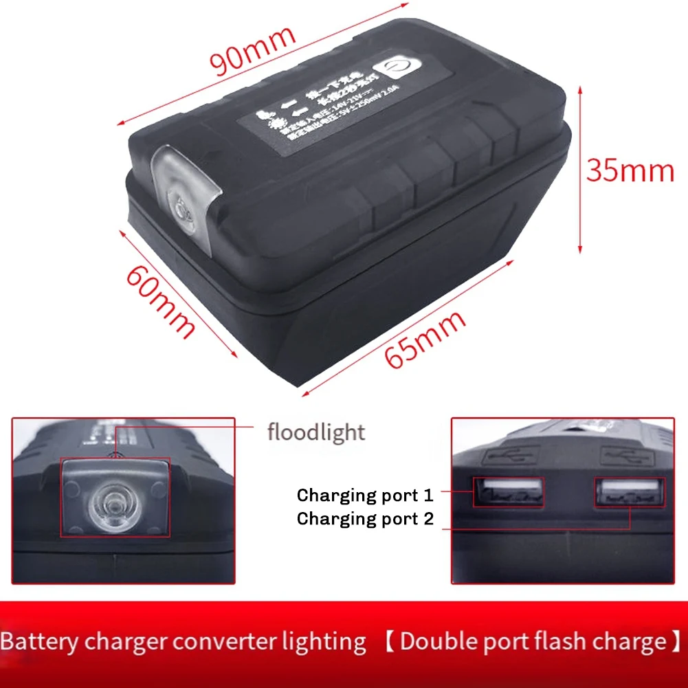 Adapter LED Lamp Flashlight USB Mobile Phone Charger for Makita 18V Li-Ion Battery Black