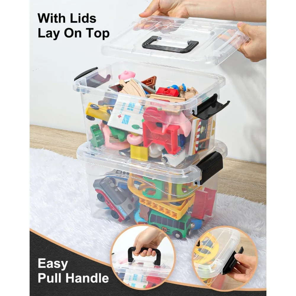 صناديق تخزين قابلة للطي سعة 7 لتر مع أغطية، و6 عبوات، ومنظمات قابلة للتكديس مع مزالج إبزيم آمن ومقابض سهلة الإمساك #3