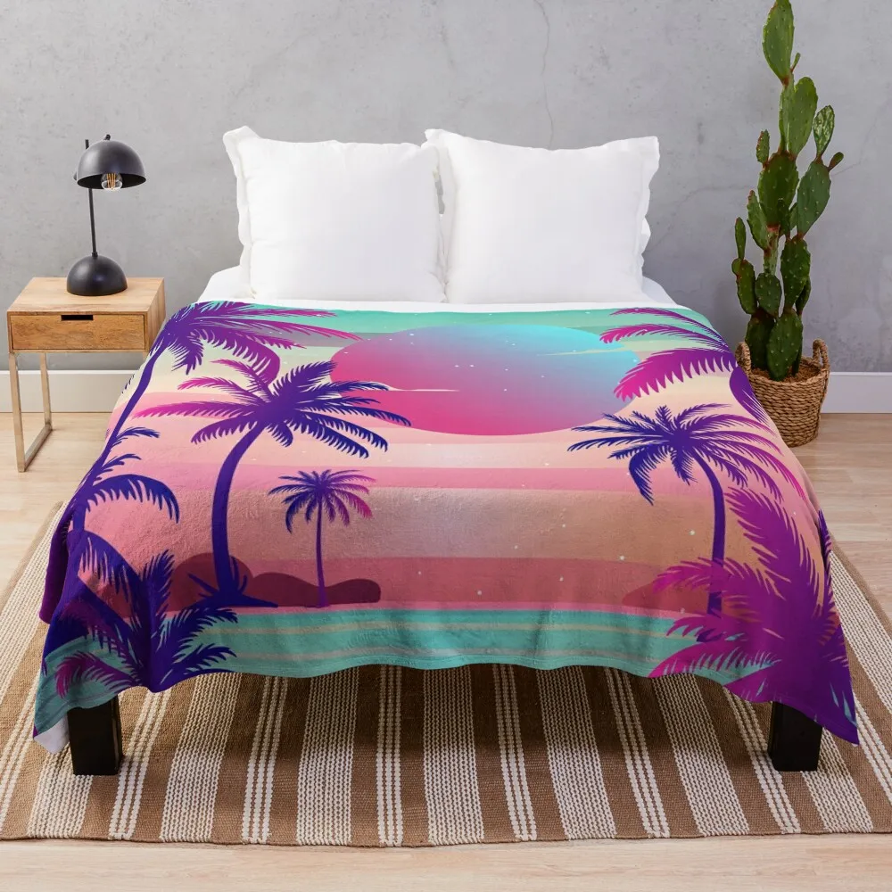 

Sunset Palm Trees Vaporwave Aesthetic Throw Blanket Giant Sofa Luxury Throw Blankets