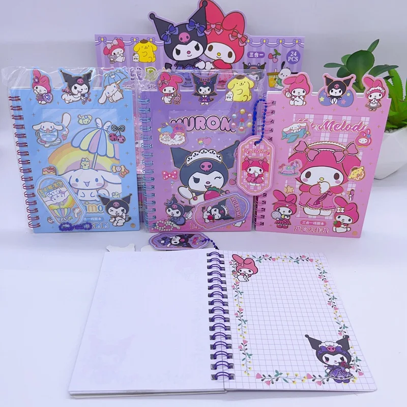 Imagem -03 - Sanrio Cartoon Coil Notebook Sticker Kuromi Melody Bonito Anime Sticker Artigos de Papelaria Atacado Conta Mão 24 Pcs