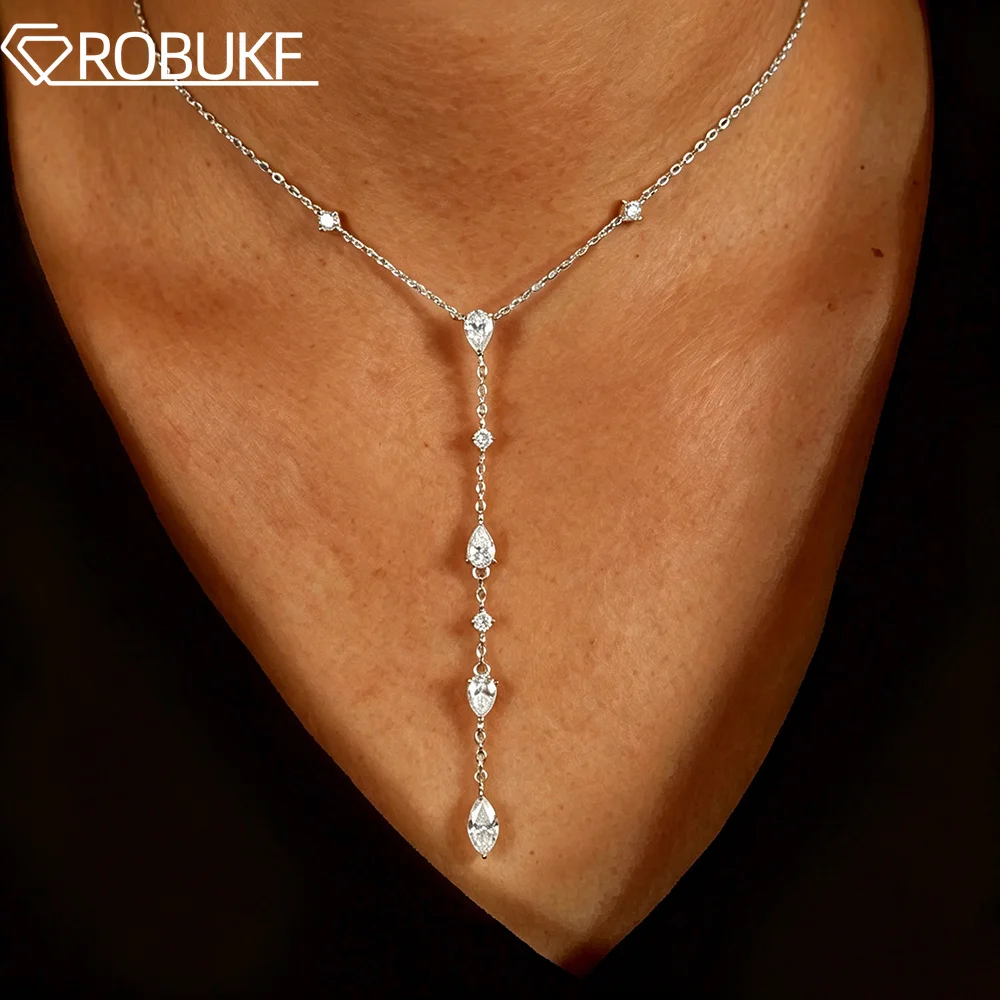 2.4cttw Waterdrop Shape Moissanite Pendant Necklace for Women Pear/Marquise/Round Cut Lab Diamond S925 Silver Y-Style Jewelry