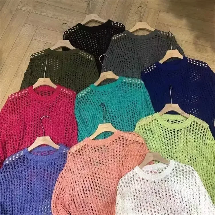 

Summer Y2K Vintage Hollow Out Loose Knitting T-shirt Man All Match Geometic Tops Fashion Casual Outfits See-though Male Pullover