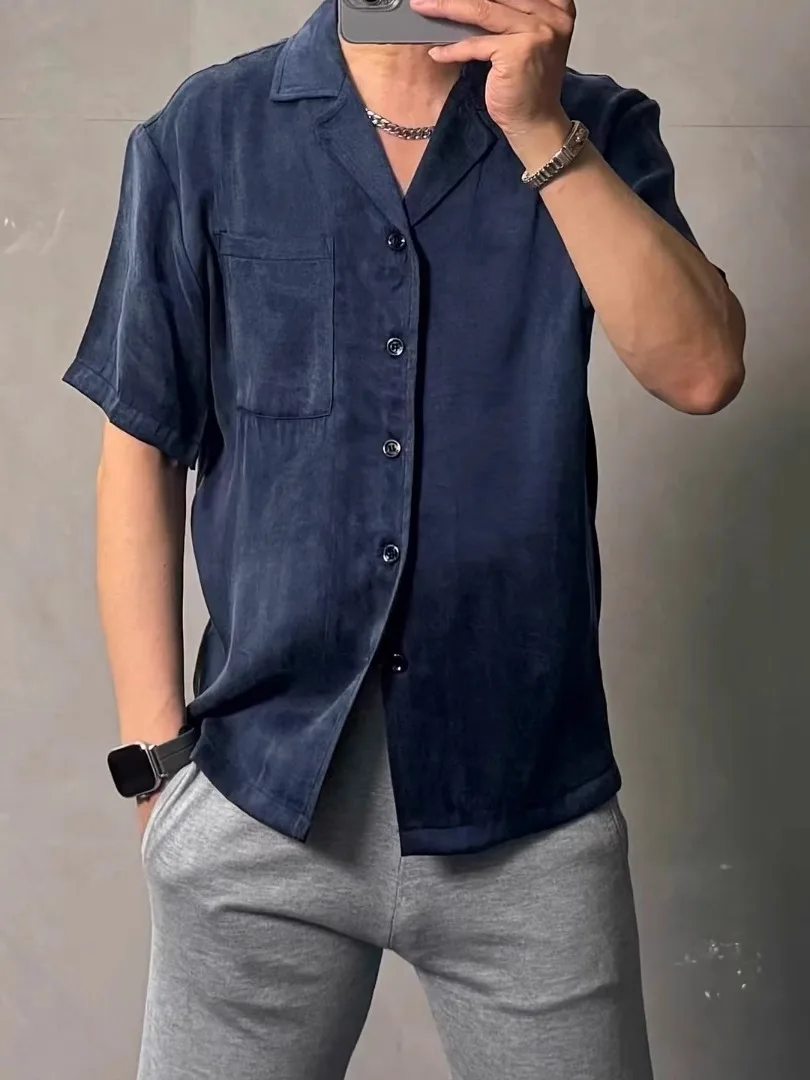 

Summer New Men's Faion Cuban Collar ort Sve Casual irt Versatile High Quali Busin Sle European Goods