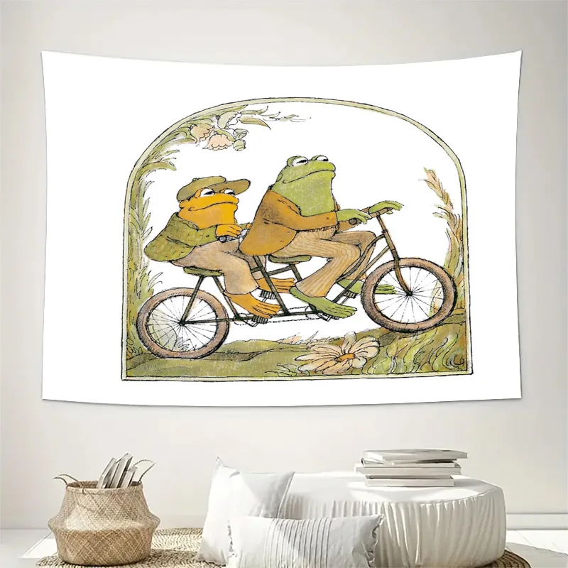 Vintage Frog Bicycle Tapestry Forest Animal Nature Wall Hanging Room Decor Home Decor Aesthetic Cottagecore Art Wallcovering