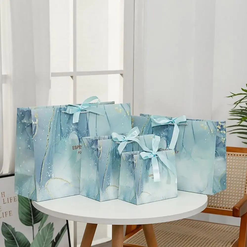 Creative Multi-size Marble Printing Gift Bag Marble Pattern Blue Purple Paper Bag Large Capacity Ribbon Wrapping Bag