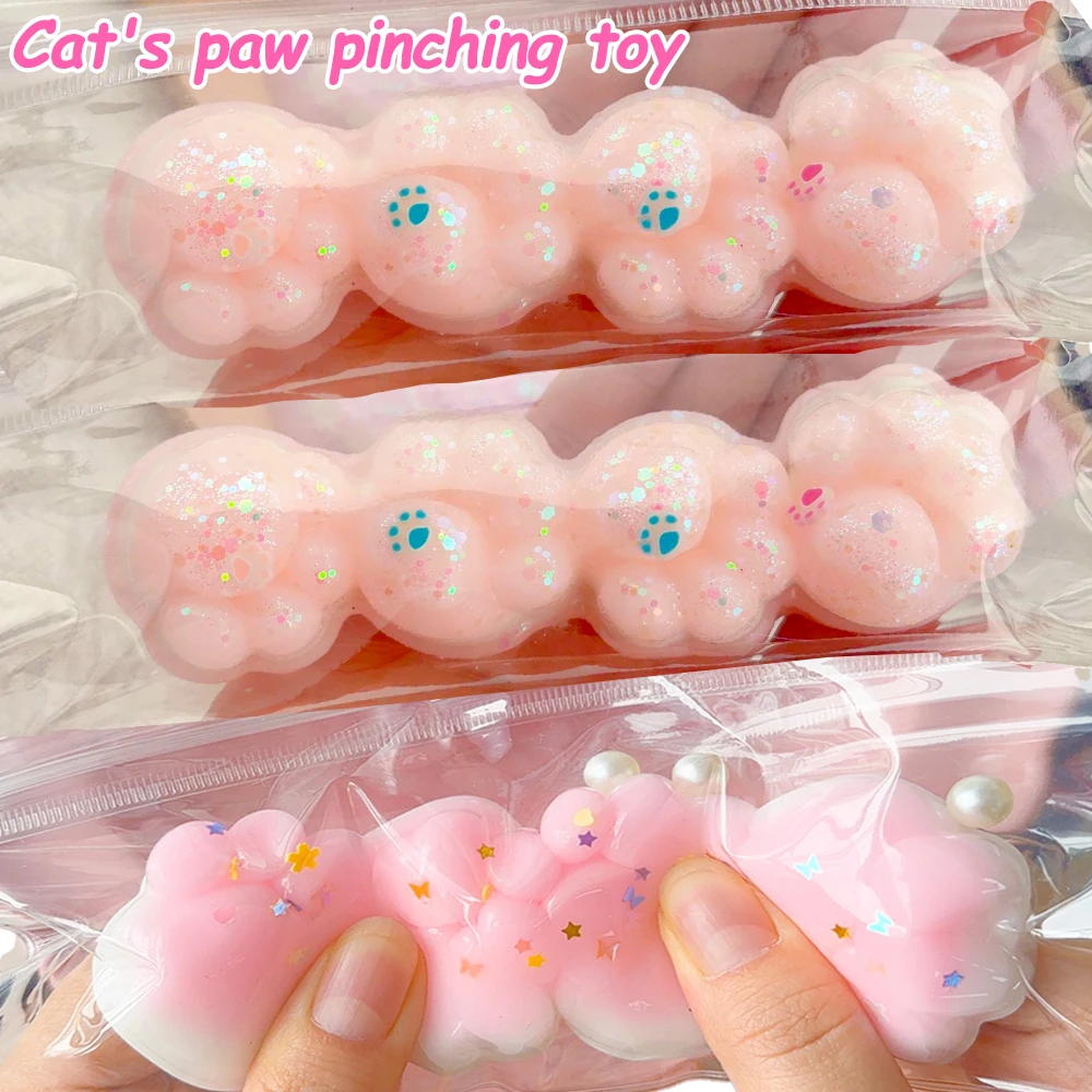 3-Colors Fluid Rebound Conjoined Cat's Paw Silicone Mud Feel Cartoon Toys Pinch Children Decompression Cat's Paw Handmade Toy