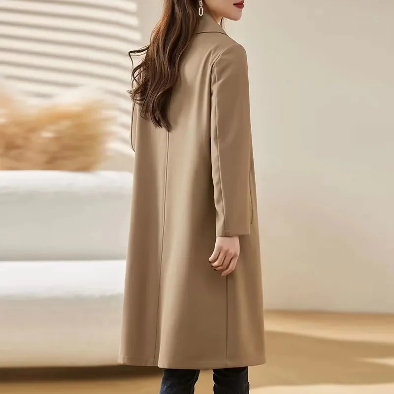 Abrigo forrado de estilos medio largo para mujer, chaqueta cortavientos de Color sólido para mujer, gabardina de manga larga a la moda para otoño, prendas de vestir