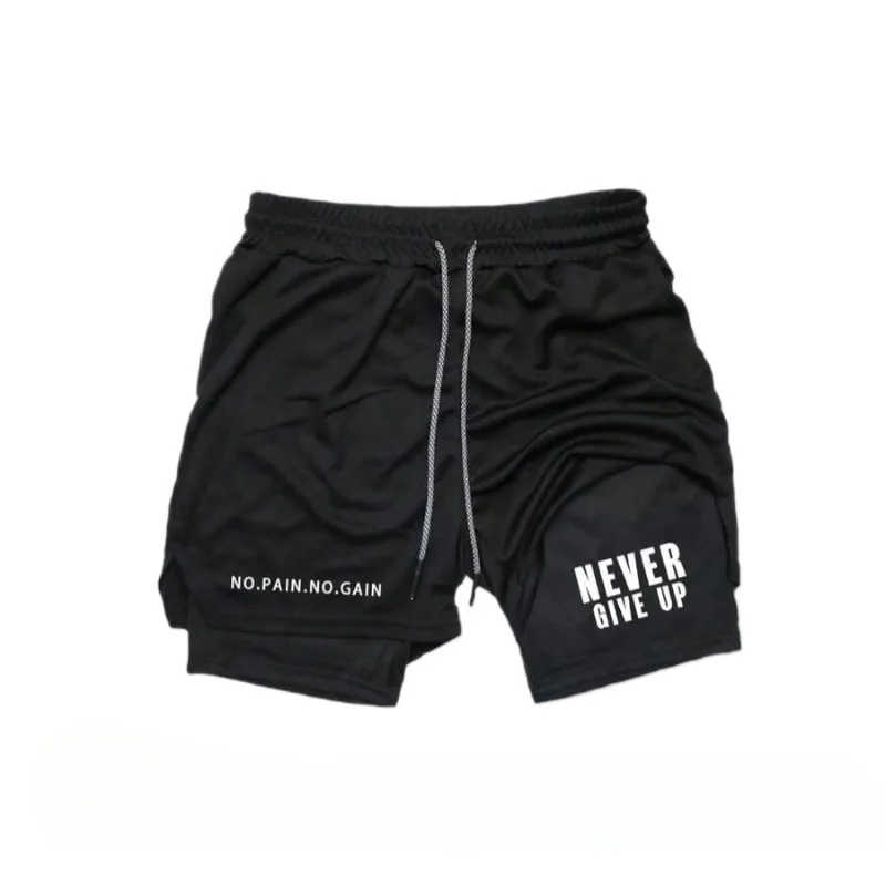 Moisture Absorbing 2-In-1 Quick-Dry Gym Short with Towel Loop Phone Pockets Elastic Waist for Men Fitness Running Jogging Bottom