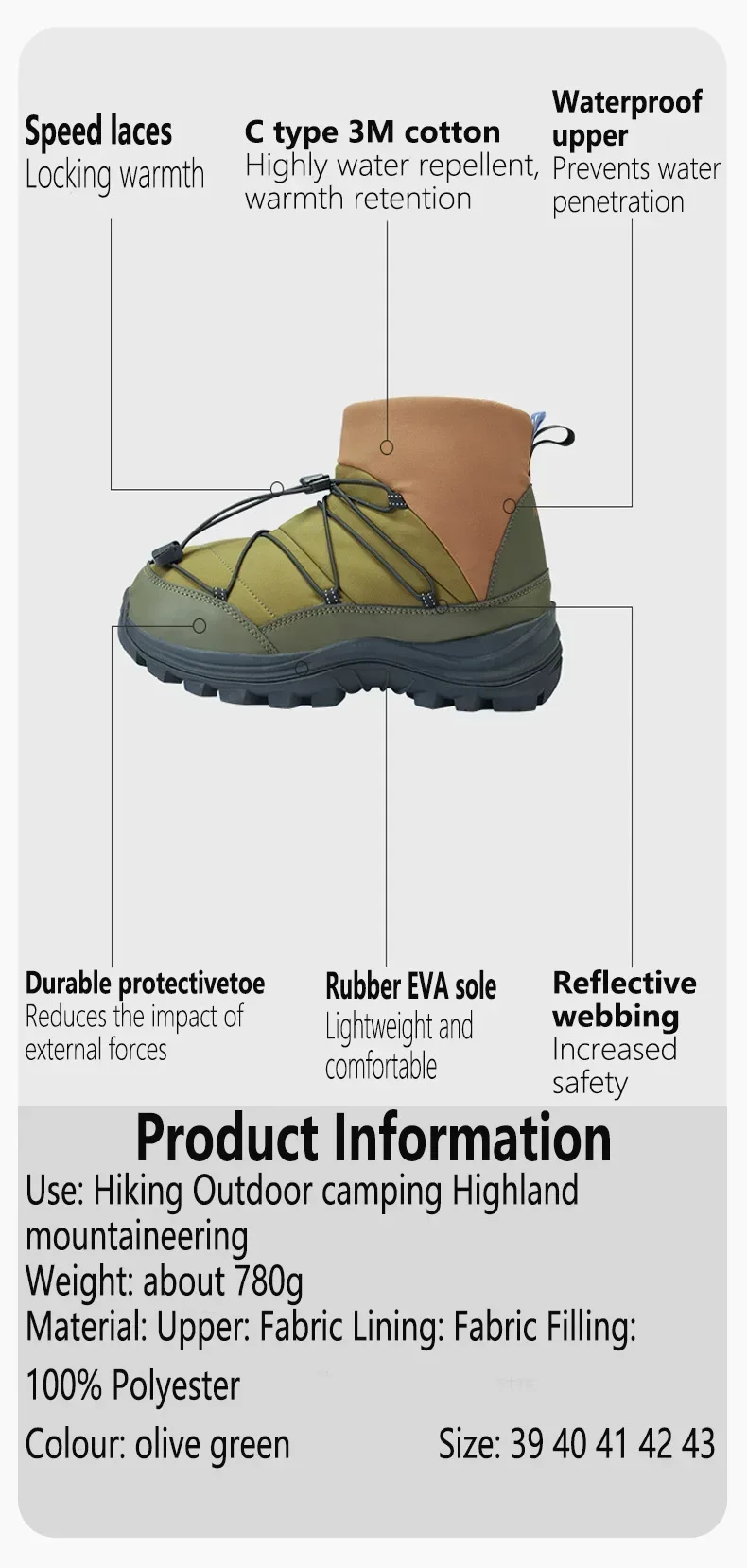 Naturehike Botas de neve para caminhada de inverno, sapatos impermeáveis e antiderrapantes, casuais e leves