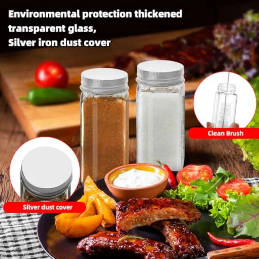 2Pcs 4oz Glass Spice Jars with Shaker Lids, Spice Jars Trial Set and Supplement Set, Empty Spice Containers and Square Spice Bo view 3