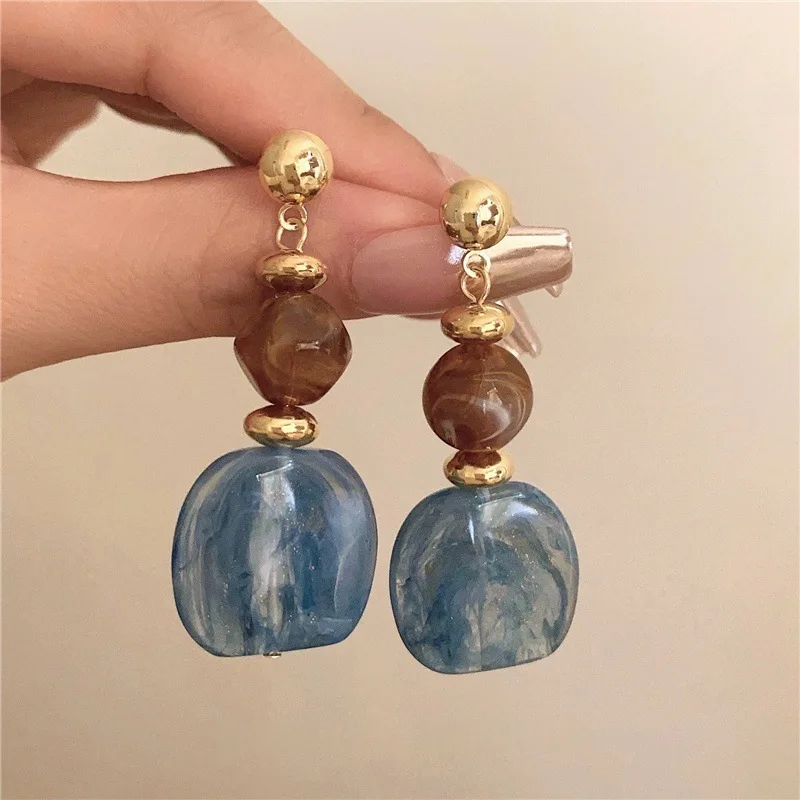 French Retro Acrylic Dyeing Irregular Geometric Dangle Earrings Temperament Earring Jewelry For Women Daily Accessories