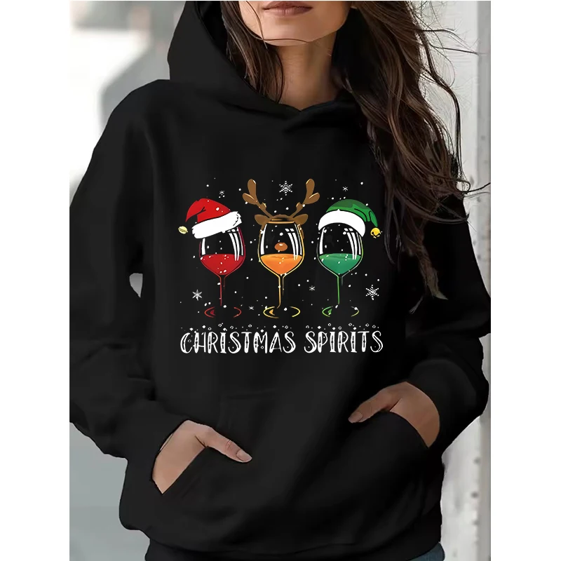 Damen Vintage Weihnachts-Kapuzenpullover, grafische Vintage-Sweatshirts mit rotem und grünem Urlaubsschriftzug, Weihnachtsmütze, Aufdruck, Y2k-Kleidung