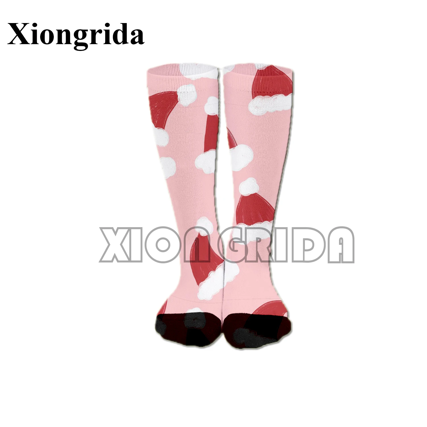 Christmas Hat Mens Socks Casual Holiday Fashion Elk Xmas Hat Lights Pattern Print Compression Midi Socks Unisex Long Socks New