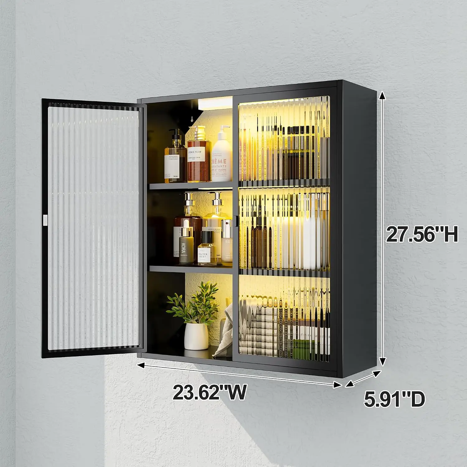 Bathroom Medicine Cabinet with Glass Doors & Sensor LED Lights, Over Toilet Bathroom Organizer, Customized image 3