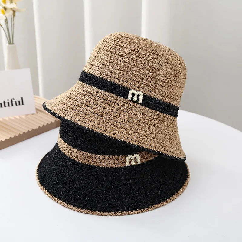 2023 Summer Knitted Hollow Sun Hats For Women matching Color Sunshade Ladies Holiday Beach Bucket Hat Fisherman Cap Wholesale