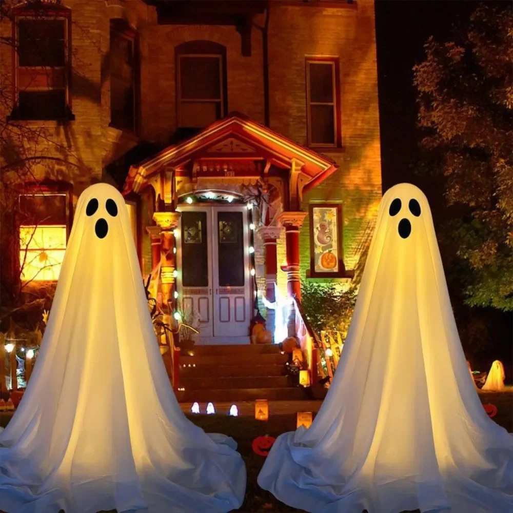 

85Cm Halloween Decor Lichte Snaren Batterij Veranda Spookdecoraties Enge Witte Geesten Staan Binnenplaats Halloween Decoratie