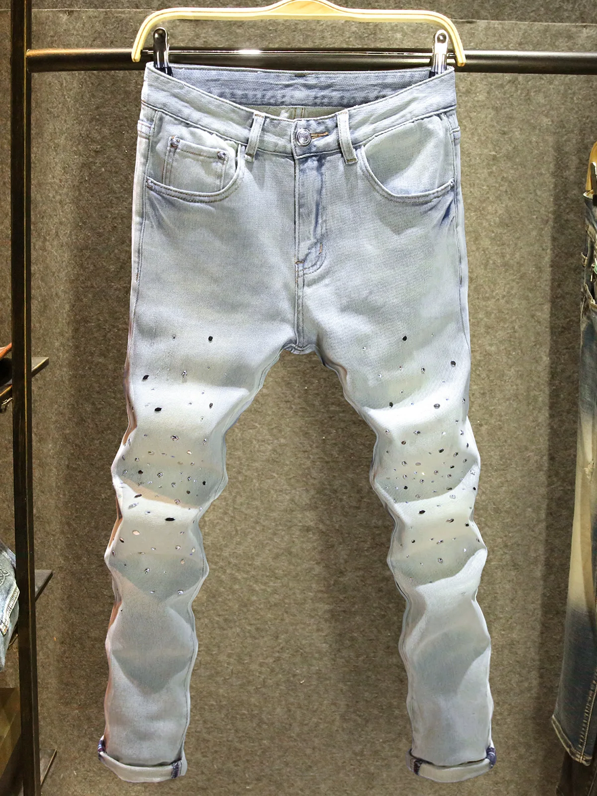 

Мужские джинсы Sli Slim Fit: новинка весна-осень, светло-голубые, эластичные, удобные, из хлопкового денима, модные, брендовые, персонализированные