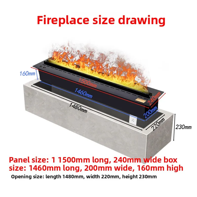 1.5 Customized 3D Atomized Fireplace Steam Fireplace Core Embedded Decoration Simulation Flame Villa Living Room Intelligent