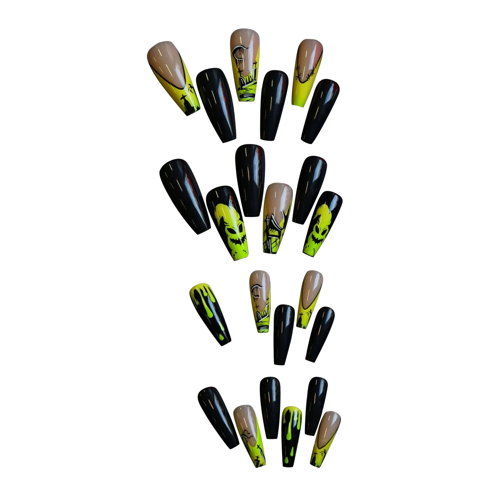 24 قطعة الأظافر وهمية هالوين أسود داكن نمط طويل الباليه نعش الأظافر كاذبة نمط الساحرة يمكن ارتداؤها غطاء كامل اضغط على الأظافر