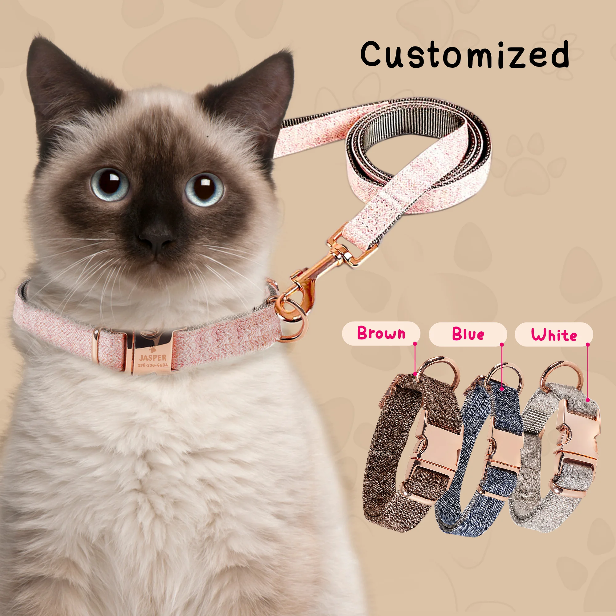 

Customized Dog collars Pet Leash Personalized Free Engraved Letters Anti-lost Nameplate Adjustable Necklace Metal Buckle For Cat