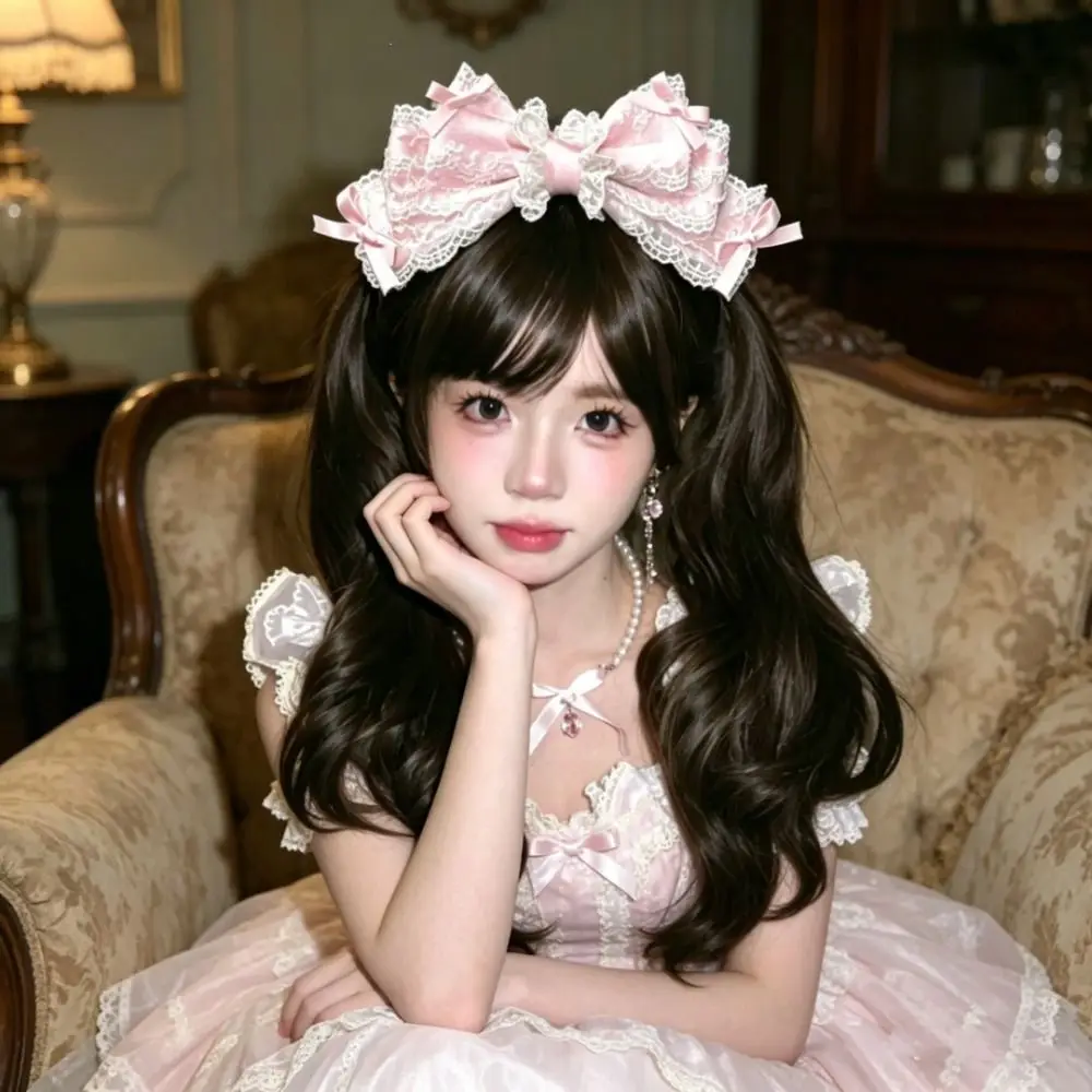 Fashion Ruffle Lace Ribbon Bowknot Hairband Wide Headwear Kawaii Hair Hoop Sweet Style Lolita Headdress Cosplay Accessories